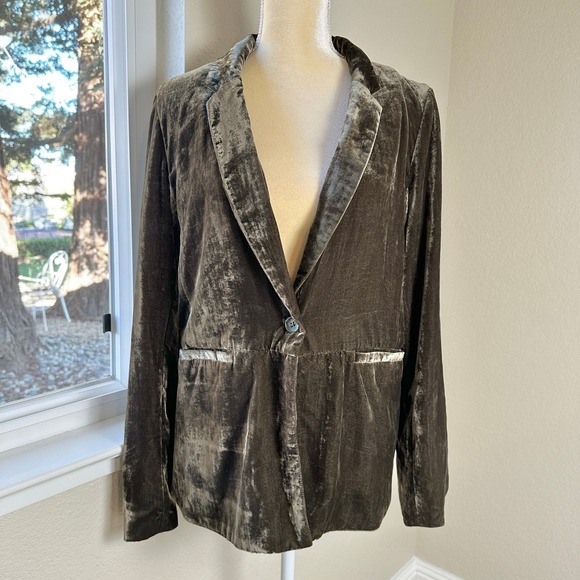 Cartonnier Anthropologie Velvet Blazer Jacket Women 12 Brown Gold Floral Lined - Picture 1 of 7